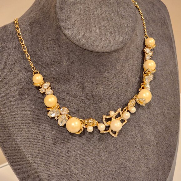 Brand New! KATE SPADE: Gold-Toned Flower| CZ|Glass|Crystal| Pearl Necklace - Picture 2 of 6